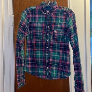 Green/pink/blue/white long sleeve button down